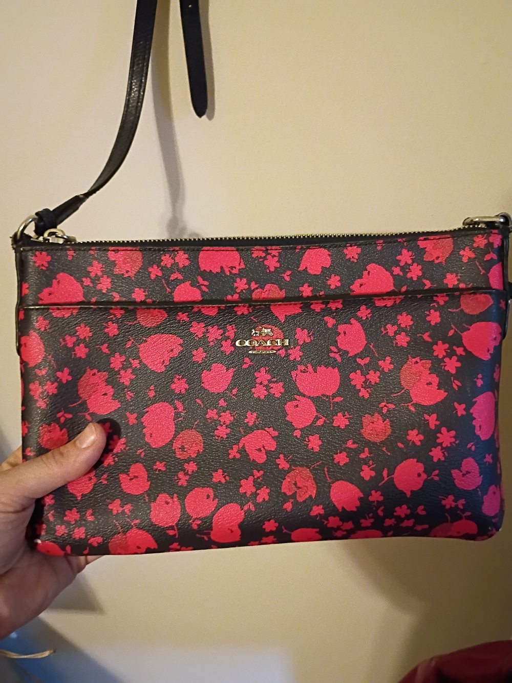 Coach Floral Wristlet/Clutch in Black & Hot Pink